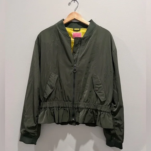 KATE SPADE Twill Flounce Bomber IN OLIVE - Large - Picture 1 of 7
